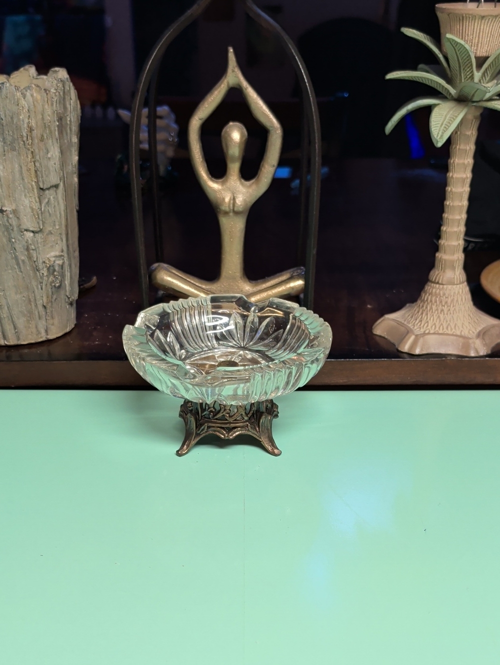 Vintage Clear Crystal Bowl with Brass-Tone Base